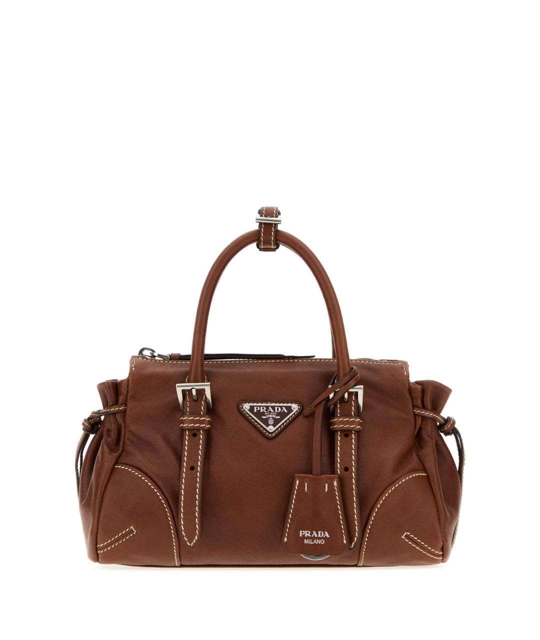 PRADA Коричневая кожаная сумка с короткими ручками, фото 1