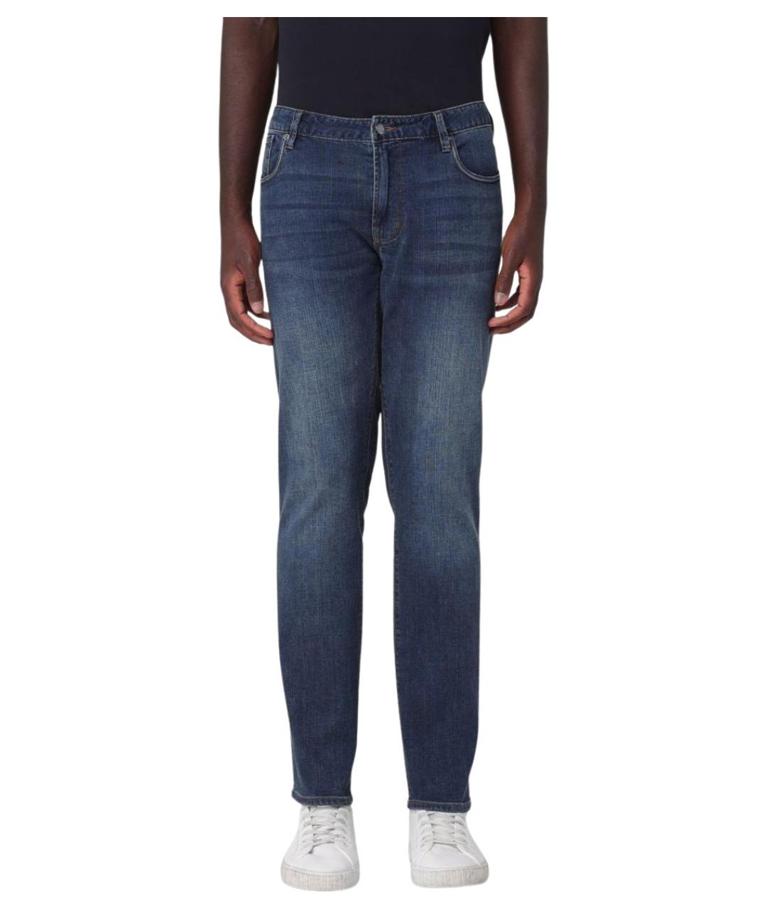 EMPORIO ARMANI Синие хлопко-полиэстеровые прямые джинсы, фото 1
