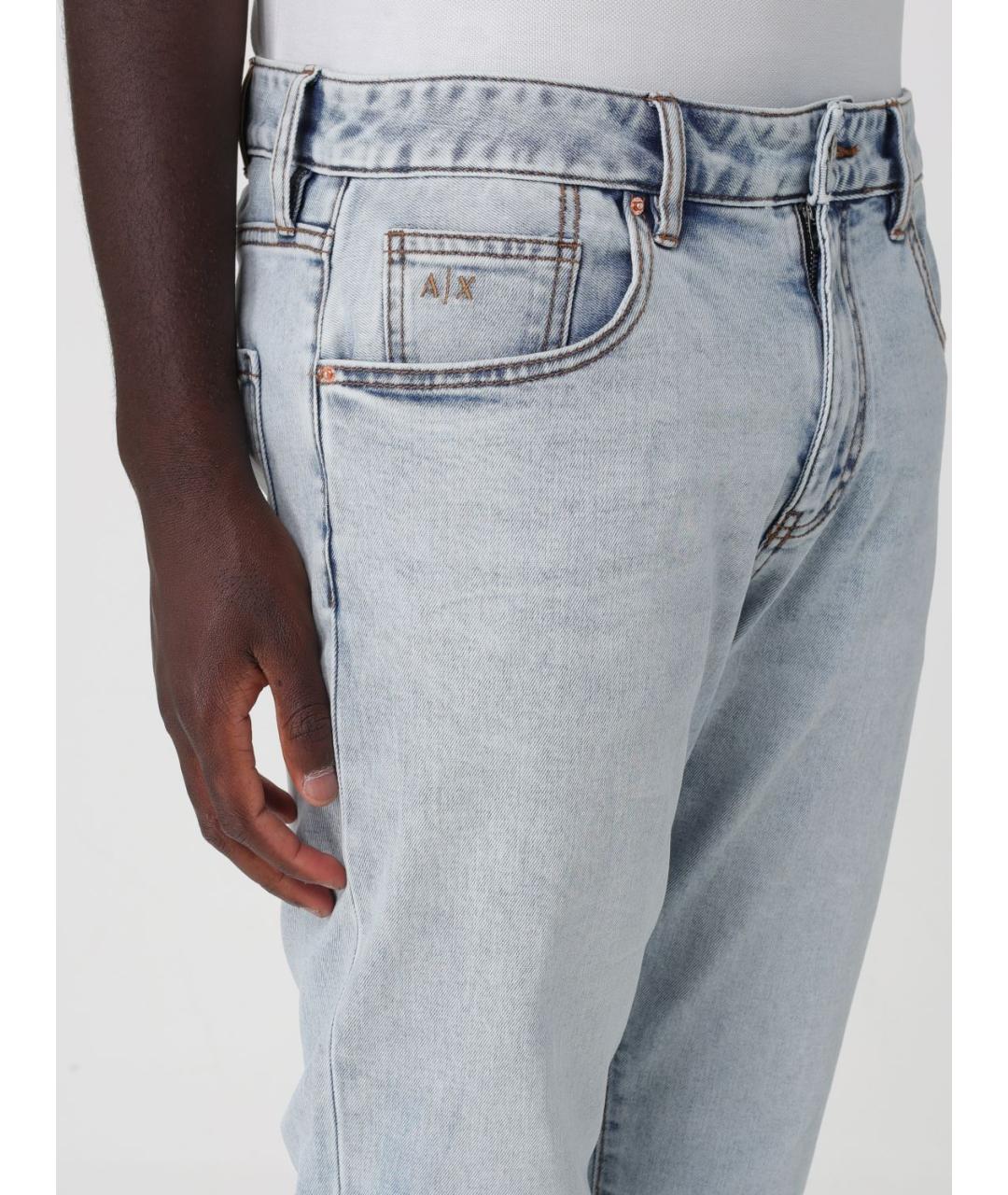 ARMANI EXCHANGE Голубые хлопковые прямые джинсы, фото 3