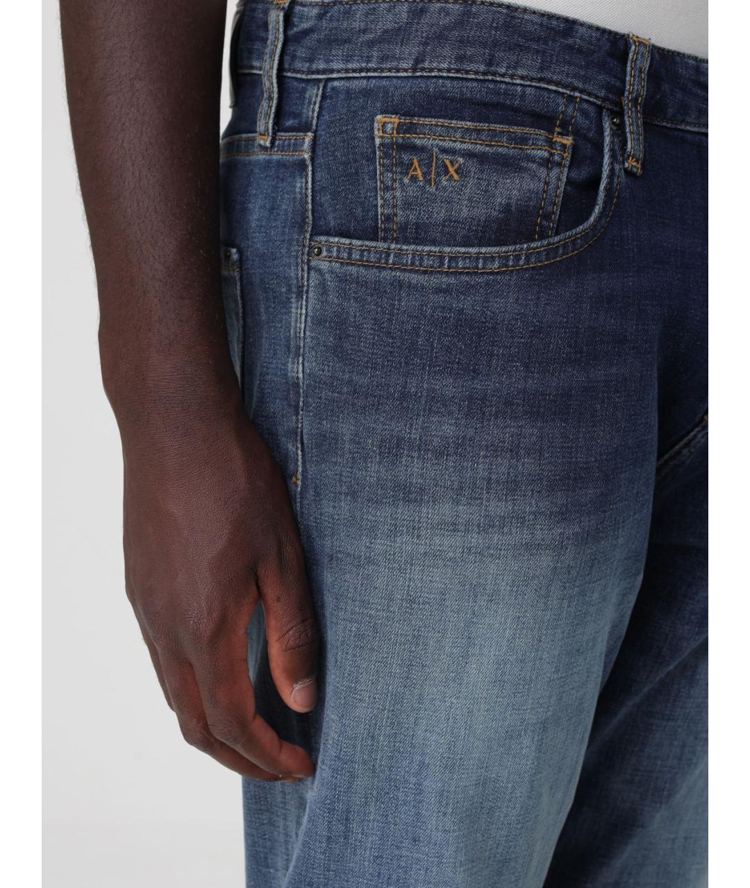 ARMANI EXCHANGE Синие хлопко-эластановые прямые джинсы, фото 3