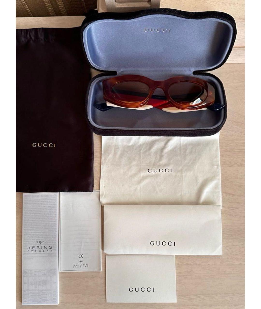 GUCCI Коричневые пластиковые солнцезащитные очки, фото 4