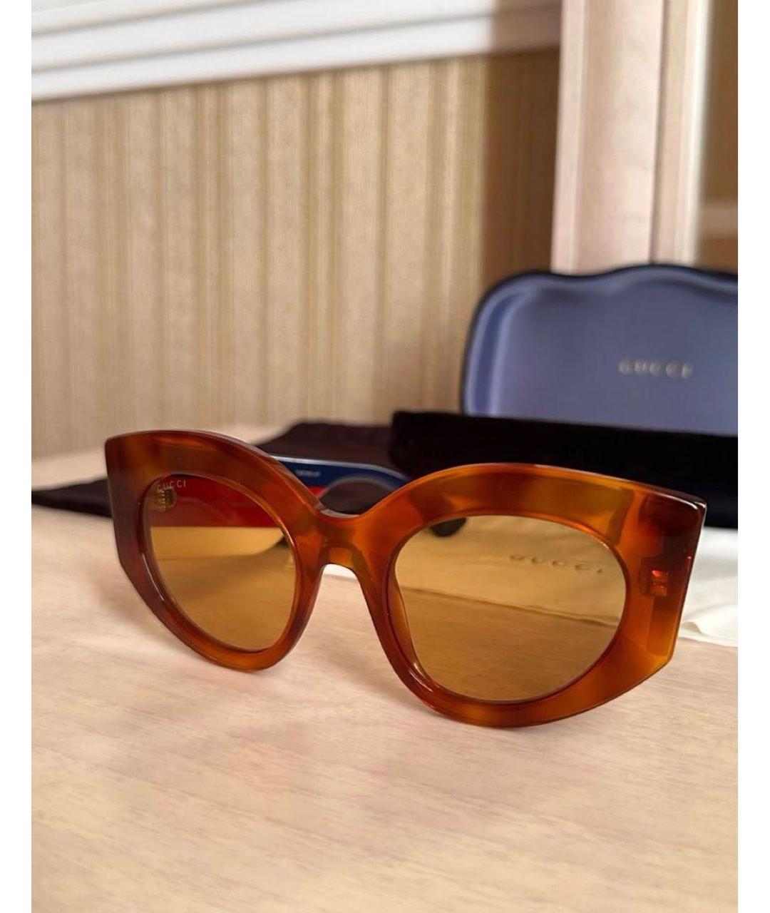 GUCCI Коричневые пластиковые солнцезащитные очки, фото 7