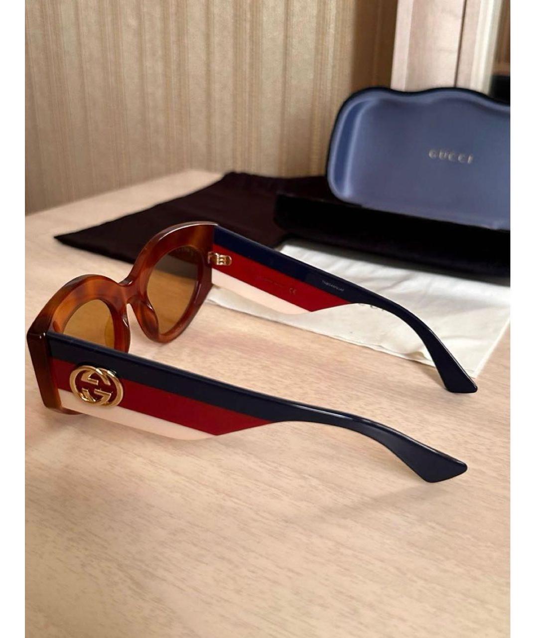 GUCCI Коричневые пластиковые солнцезащитные очки, фото 5