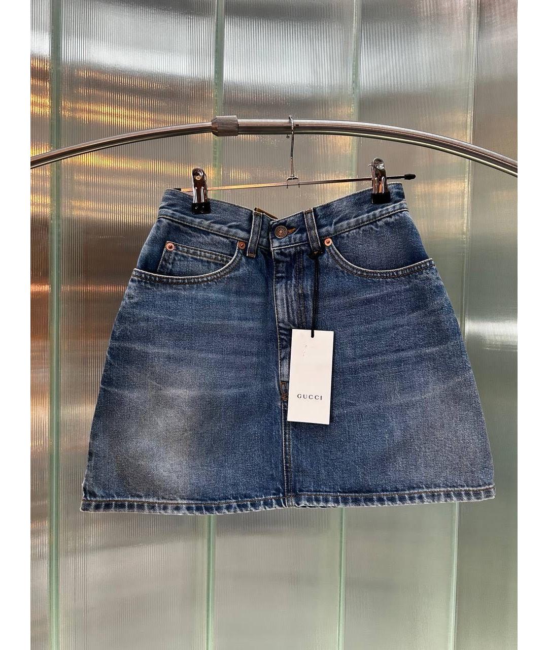GUCCI Темно-синяя деним юбка мини, фото 6