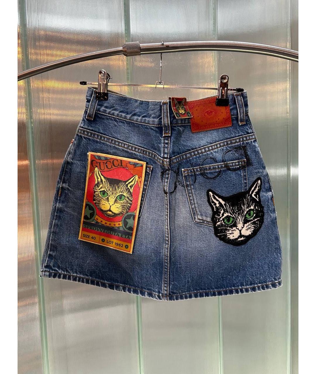 GUCCI Темно-синяя деним юбка мини, фото 5