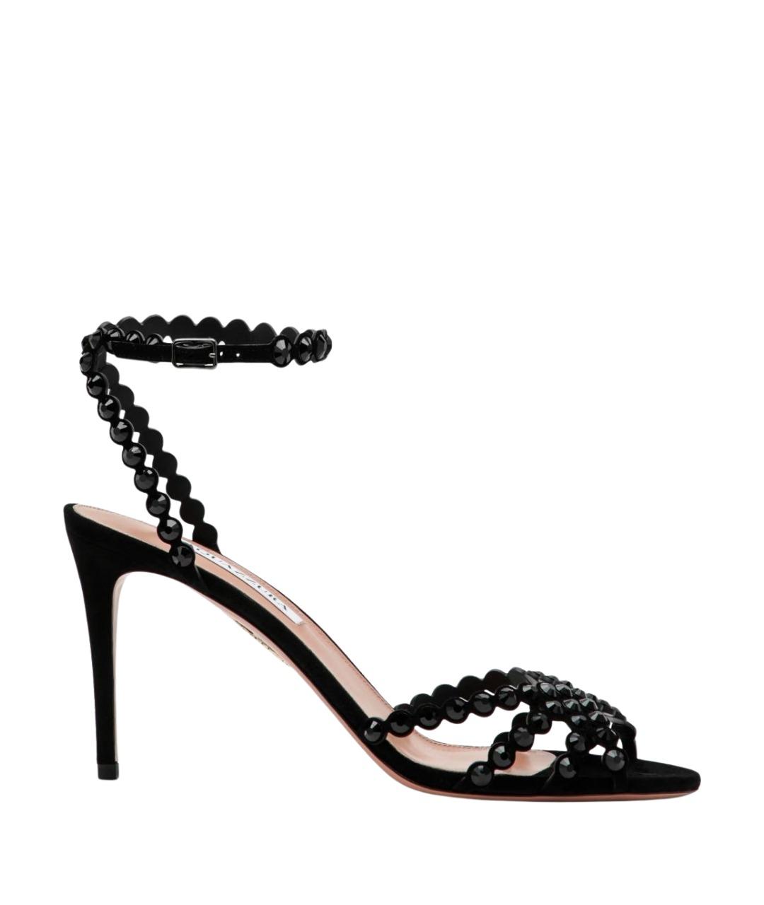 AQUAZZURA Черные кожаные босоножки, фото 1