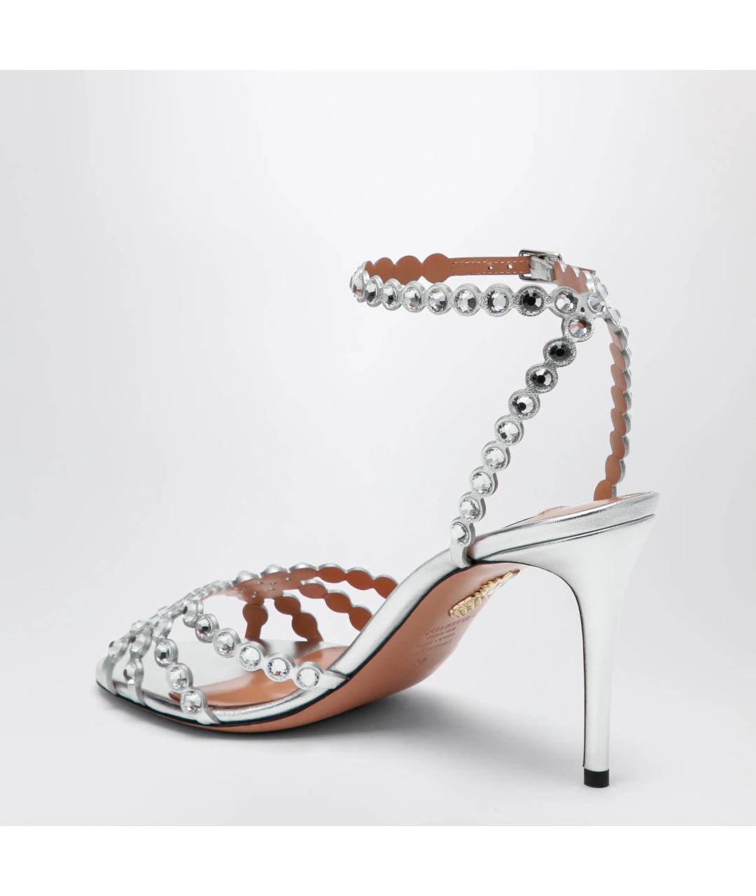 AQUAZZURA Серебряные кожаные босоножки, фото 2
