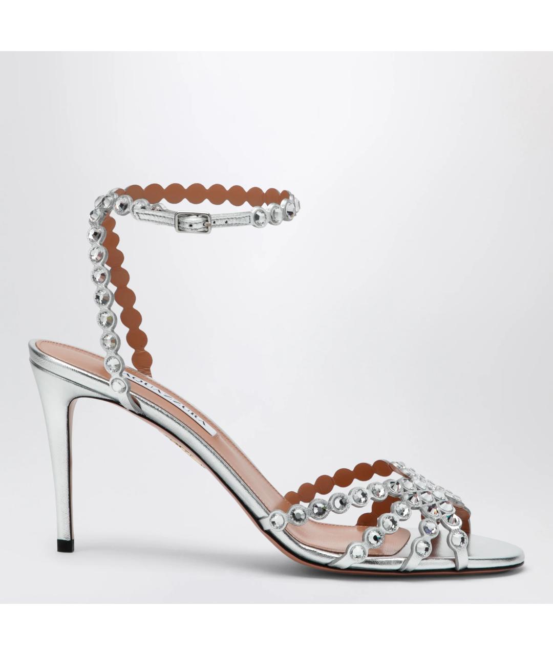 AQUAZZURA Серебряные кожаные босоножки, фото 3