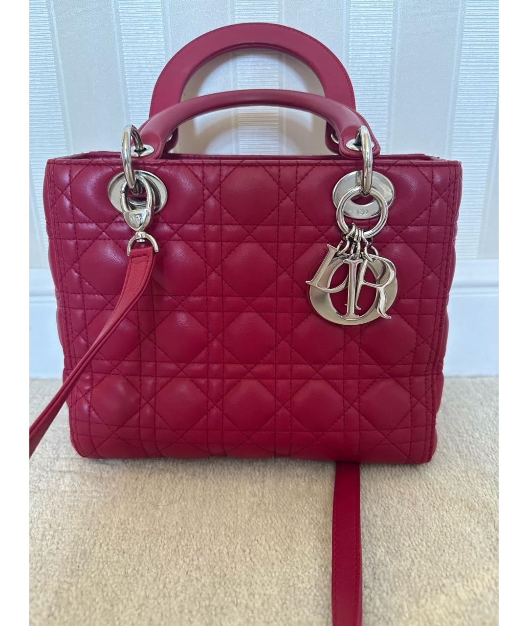 CHRISTIAN DIOR Красная кожаная сумка с короткими ручками, фото 5