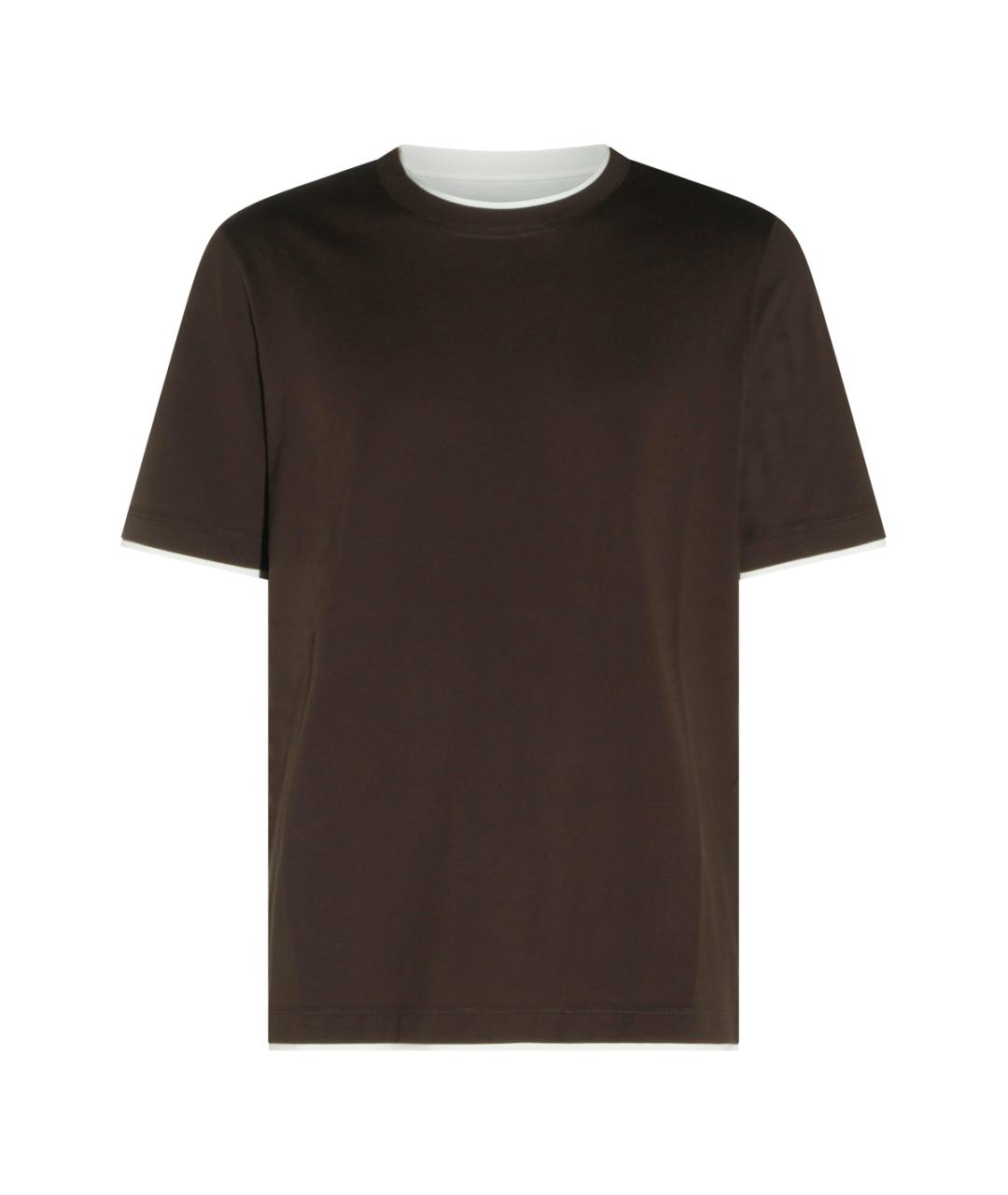 BRUNELLO CUCINELLI Коричневая хлопковая футболка, фото 1