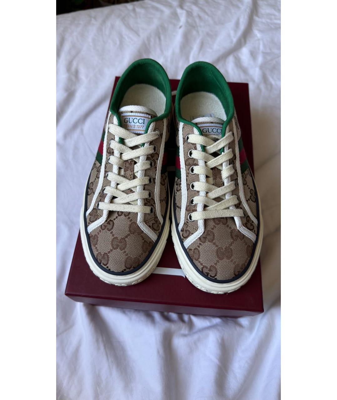 GUCCI Коричневые текстильные кеды, фото 2