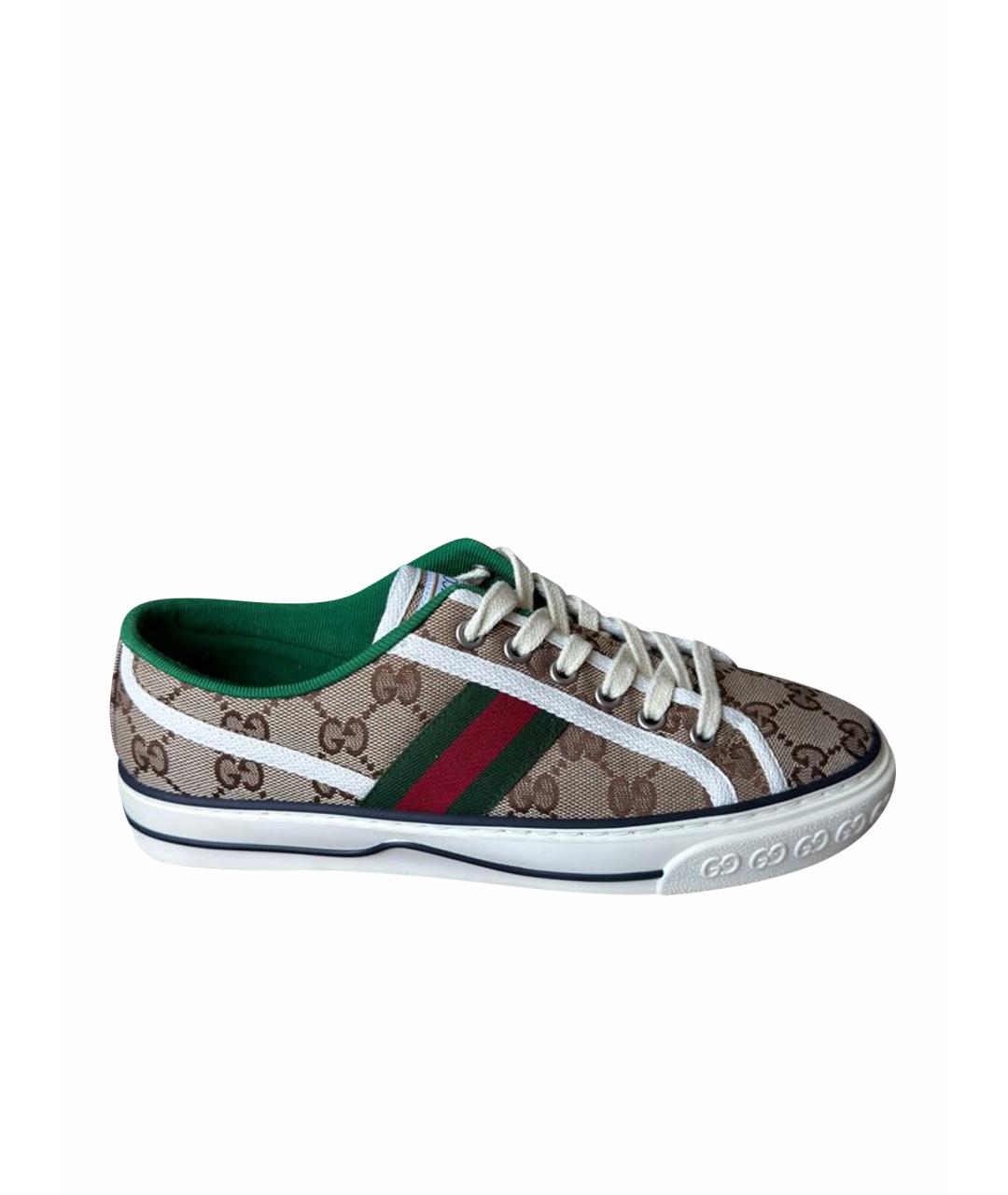 GUCCI Коричневые текстильные кеды, фото 1