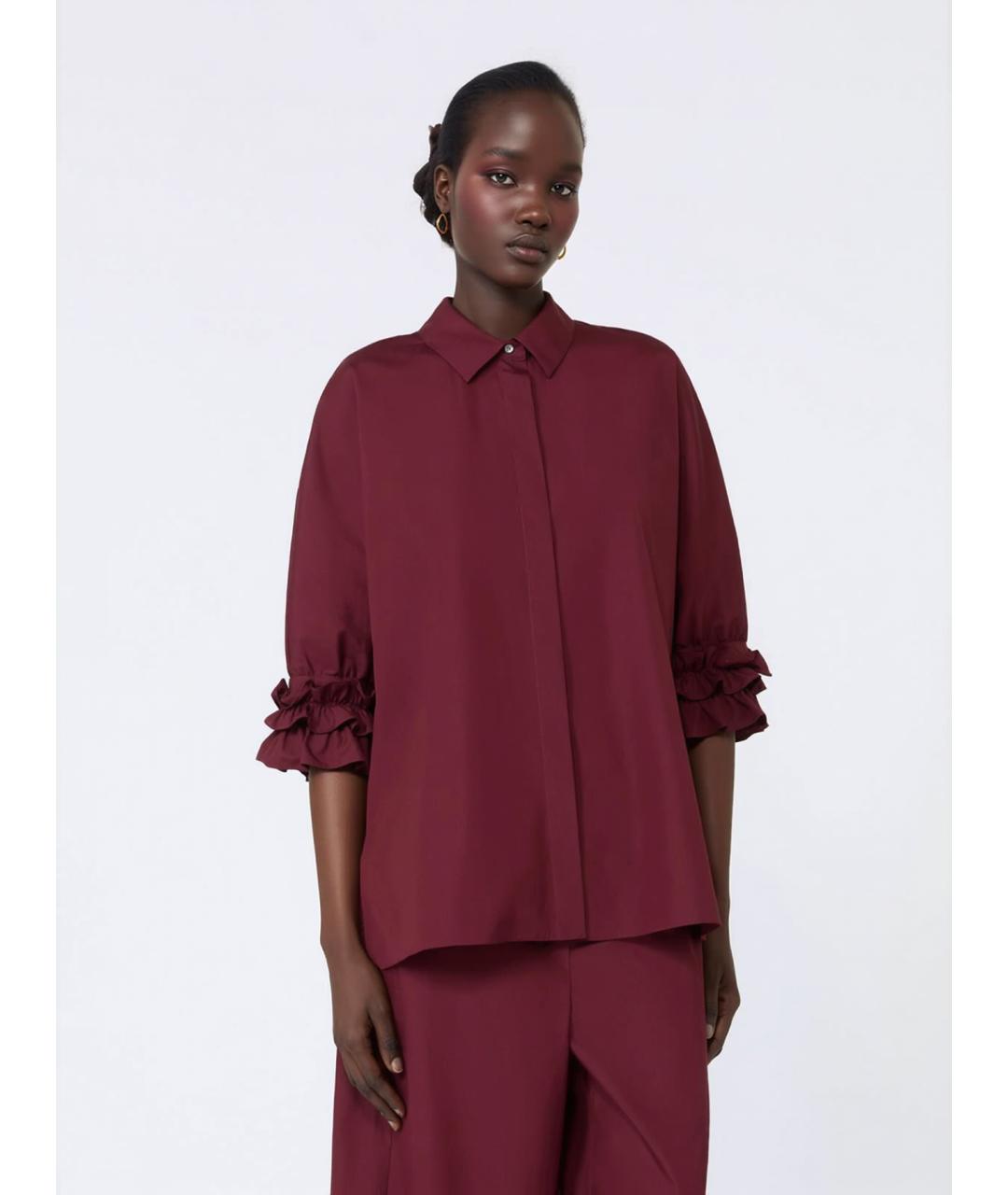 'S MAX MARA Бордовая хлопковая рубашка, фото 3