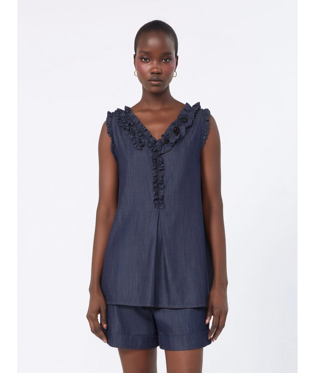 'S MAX MARA Синяя хлопковая блузы, фото 3