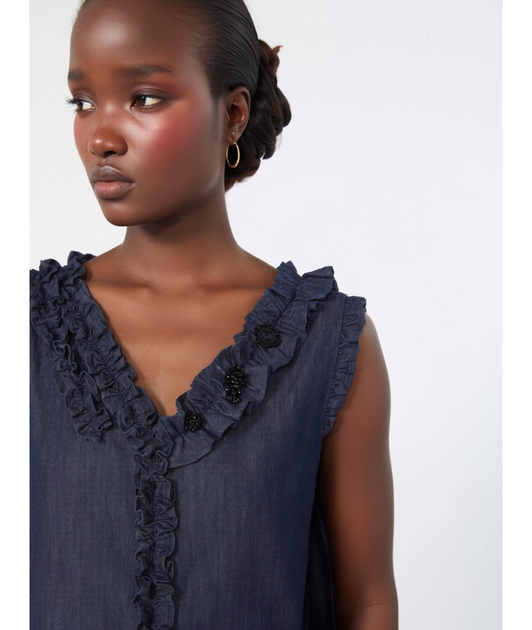 'S MAX MARA Синяя хлопковая блузы, фото 5