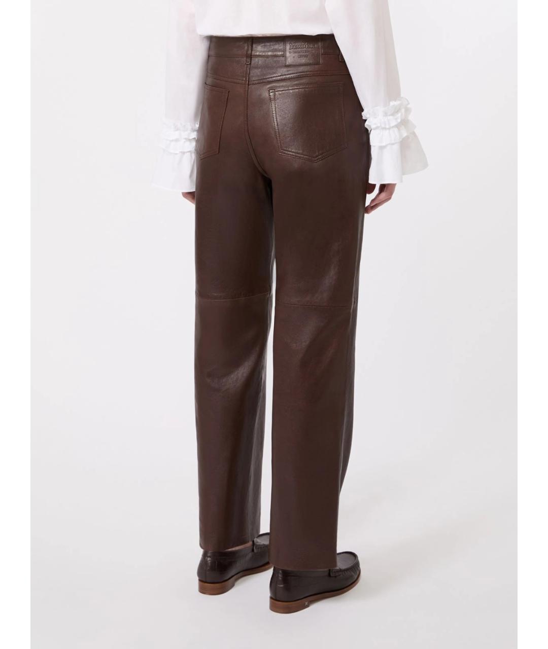 'S MAX MARA Коричневые кожаные прямые брюки, фото 3