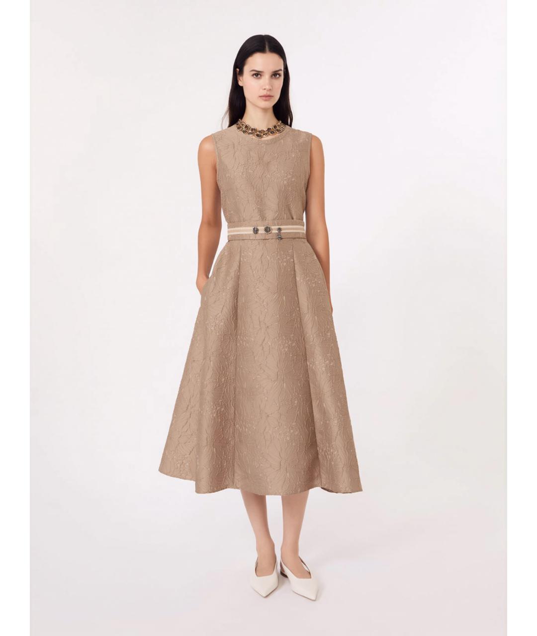 'S MAX MARA Бежевое полиэстеровое коктейльное платье, фото 2
