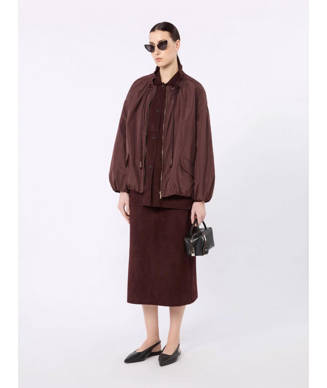 'S MAX MARA Бордовая замшевая юбка миди, фото 2