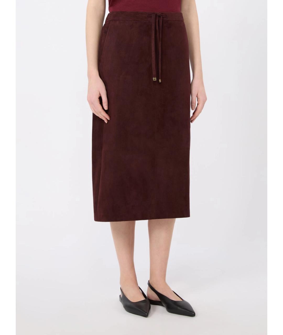 'S MAX MARA Бордовая замшевая юбка миди, фото 3