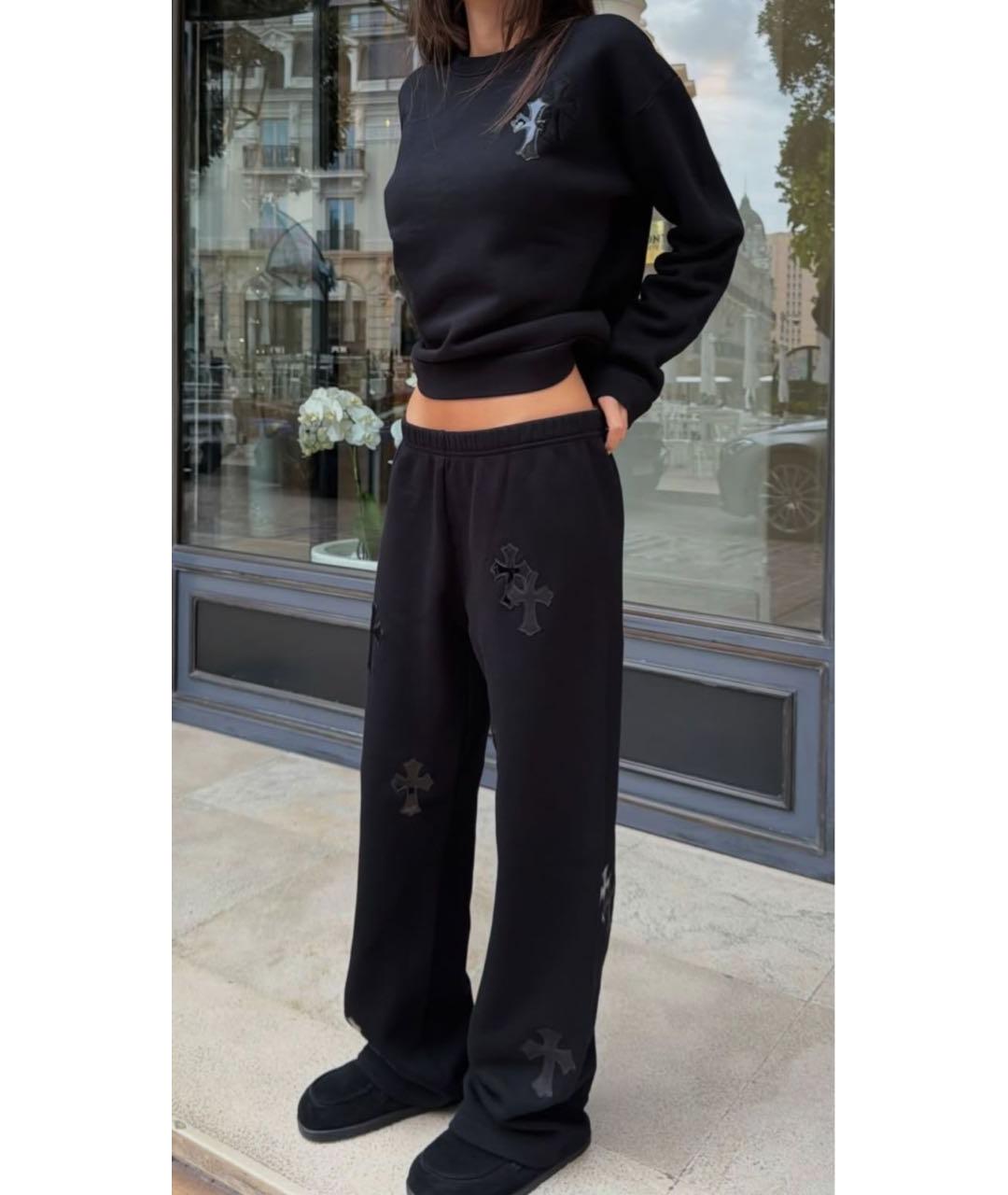 CHROME HEARTS Черные хлопковые прямые брюки, фото 4