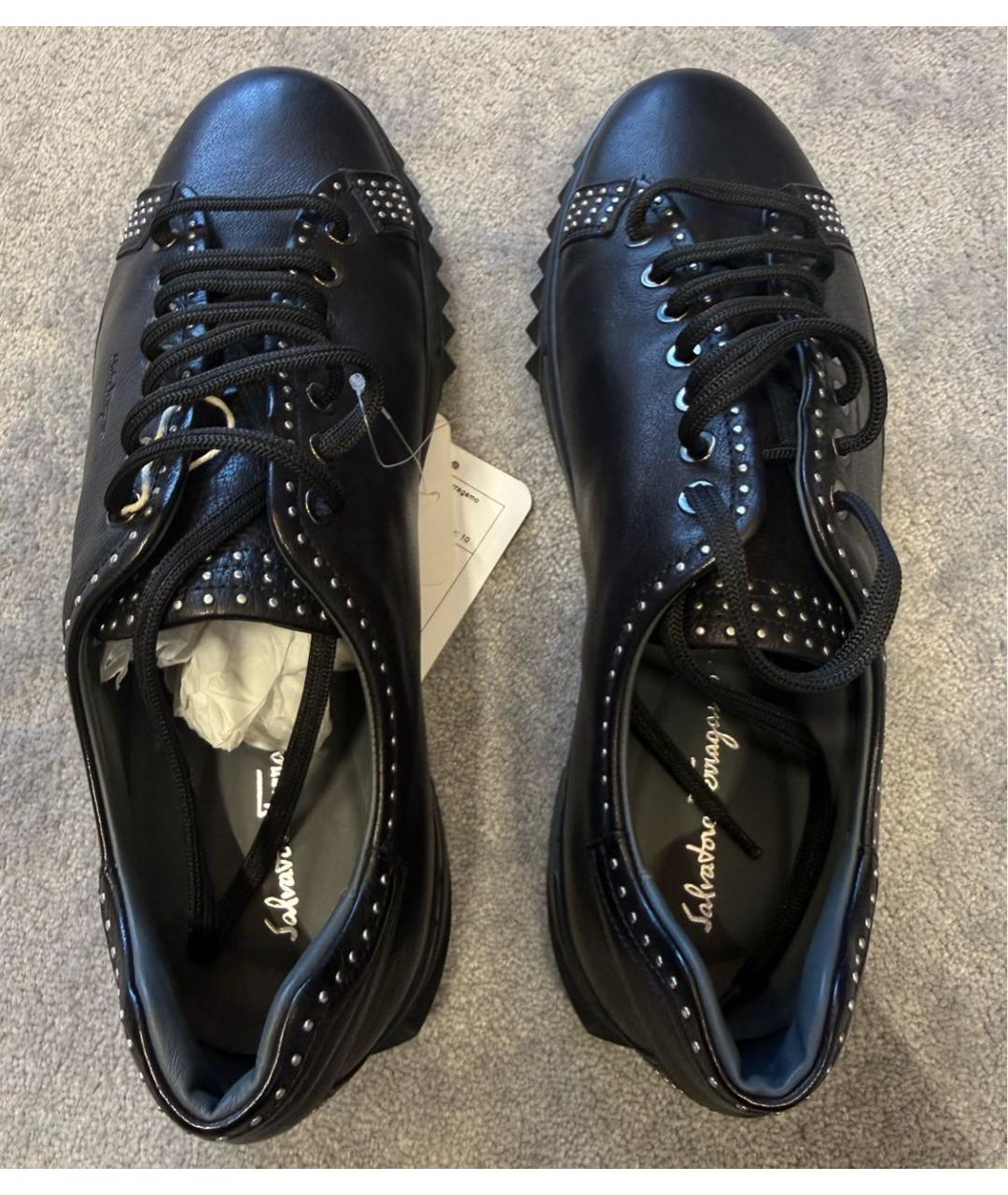 FERRAGAMO Черные кожаные низкие кроссовки / кеды, фото 3