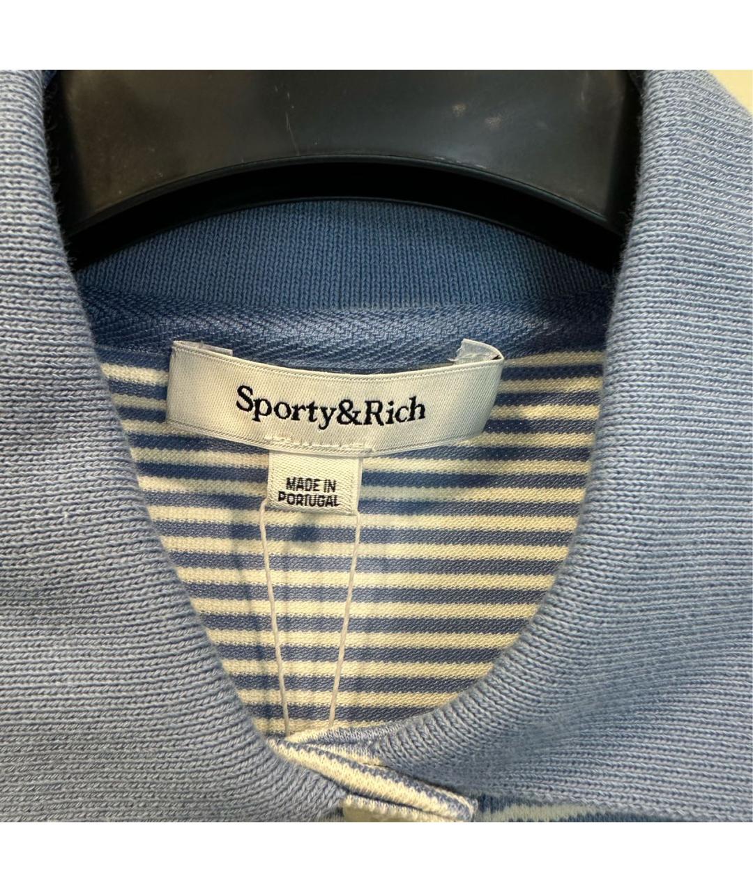 SPORTY AND RICH Голубая хлопко-эластановая футболка, фото 3