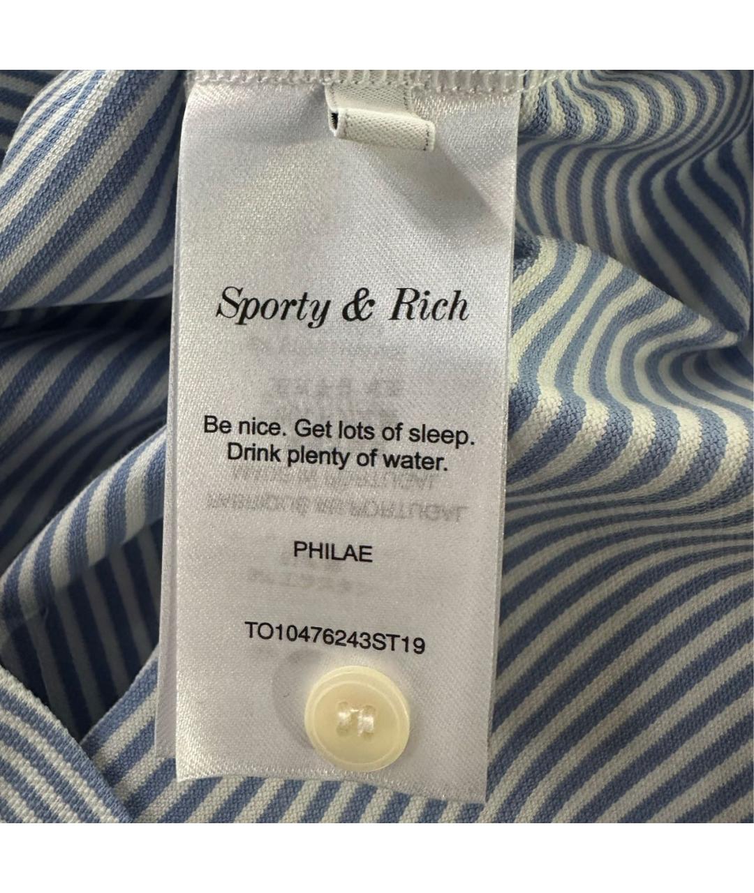 SPORTY AND RICH Голубая хлопко-эластановая футболка, фото 5