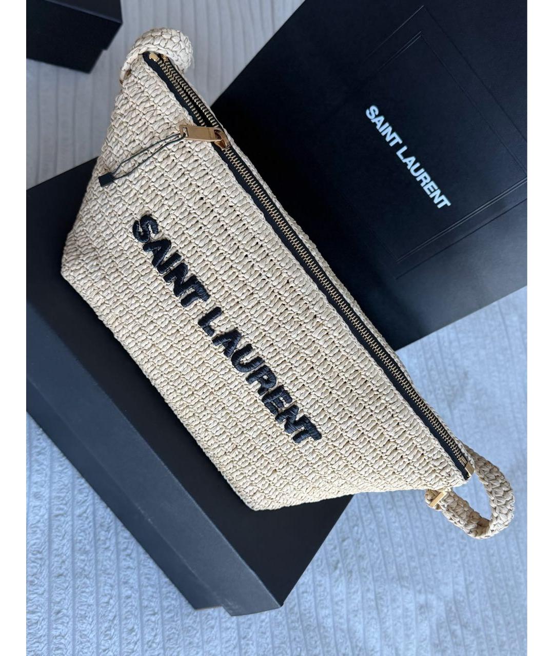 SAINT LAURENT Бежевая плетеная пляжная сумка, фото 8