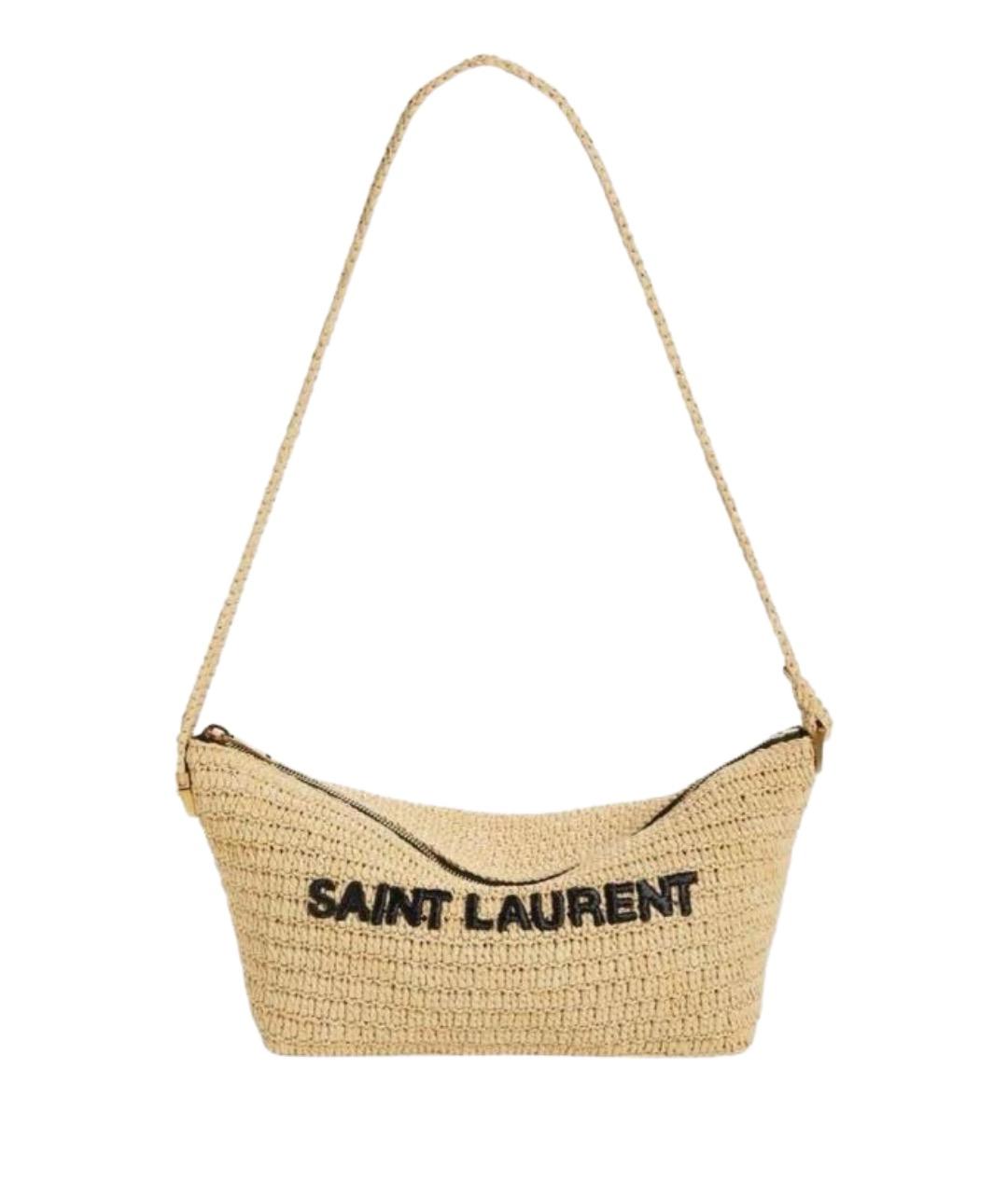 SAINT LAURENT Бежевая плетеная пляжная сумка, фото 1