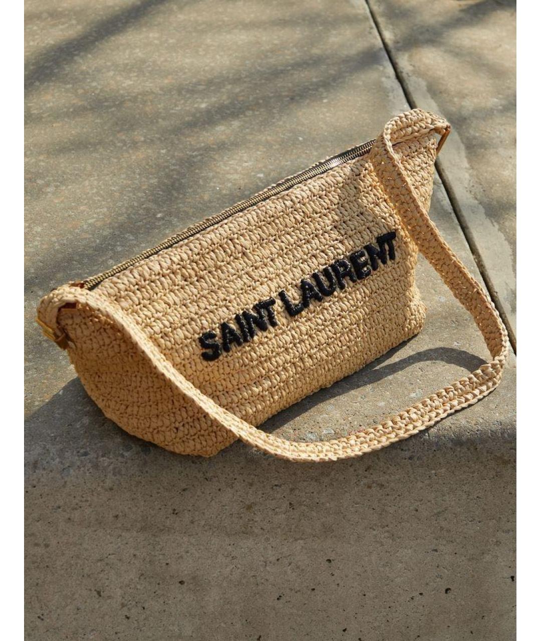 SAINT LAURENT Бежевая плетеная пляжная сумка, фото 5