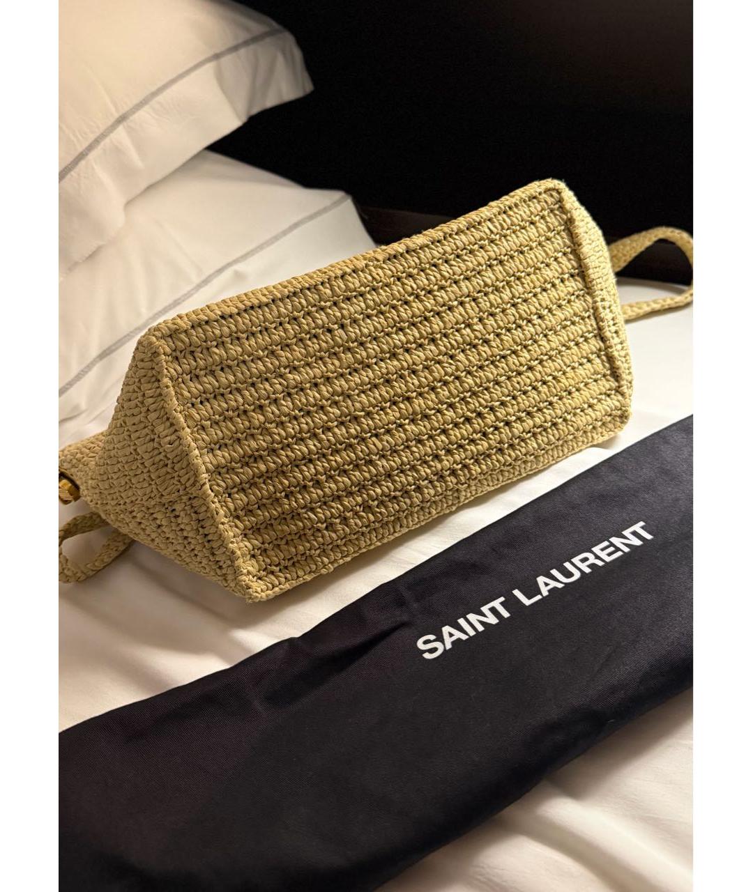 SAINT LAURENT Бежевая плетеная пляжная сумка, фото 3