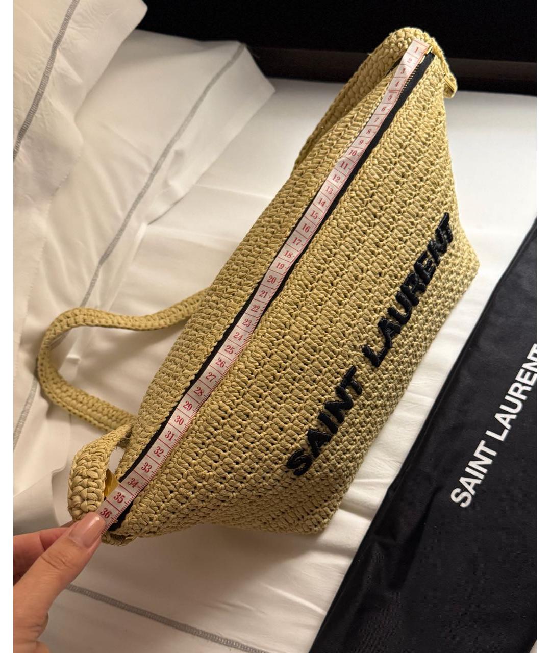 SAINT LAURENT Бежевая плетеная пляжная сумка, фото 4