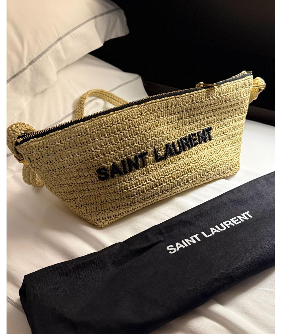 SAINT LAURENT Бежевая плетеная пляжная сумка, фото 2