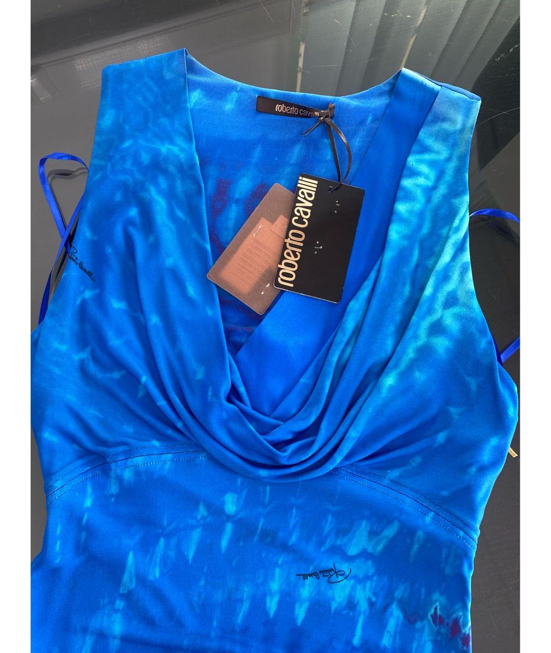 ROBERTO CAVALLI Голубое вискозное коктейльное платье, фото 3