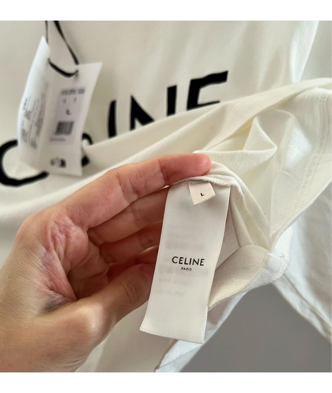 CELINE Белая хлопковая футболка, фото 4