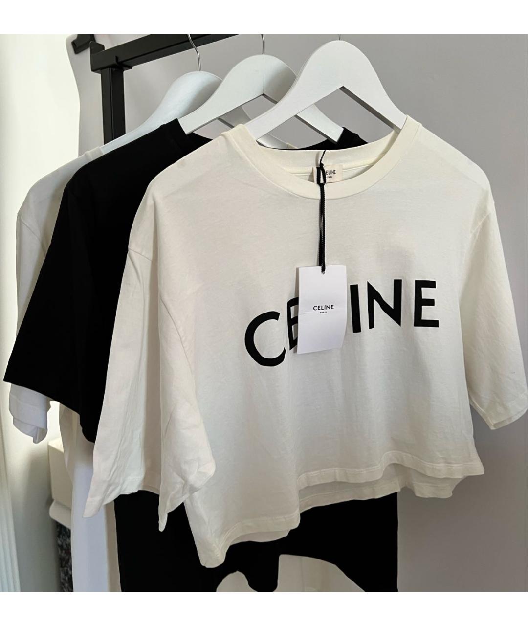 CELINE Белая хлопковая футболка, фото 2