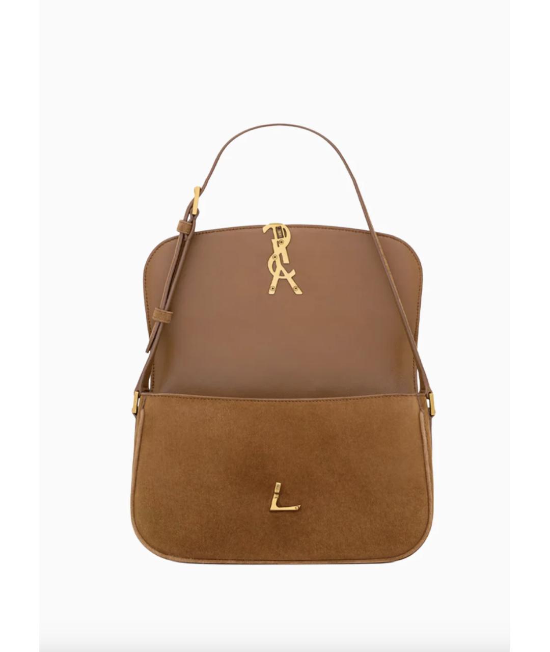 SAINT LAURENT Коричневая замшевая сумка с короткими ручками, фото 3