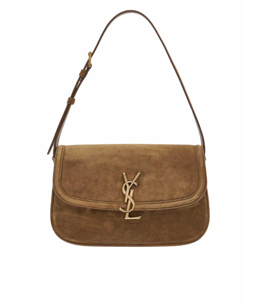 SAINT LAURENT Коричневая замшевая сумка с короткими ручками, фото 1