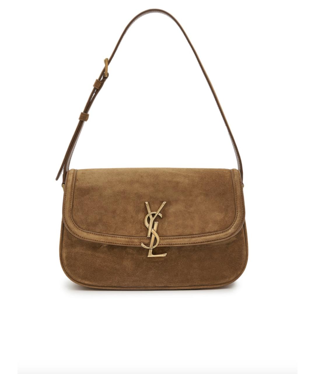 SAINT LAURENT Коричневая замшевая сумка с короткими ручками, фото 4
