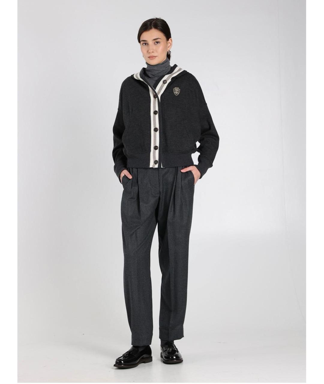 BRUNELLO CUCINELLI Антрацитовые шерстяные прямые брюки, фото 5
