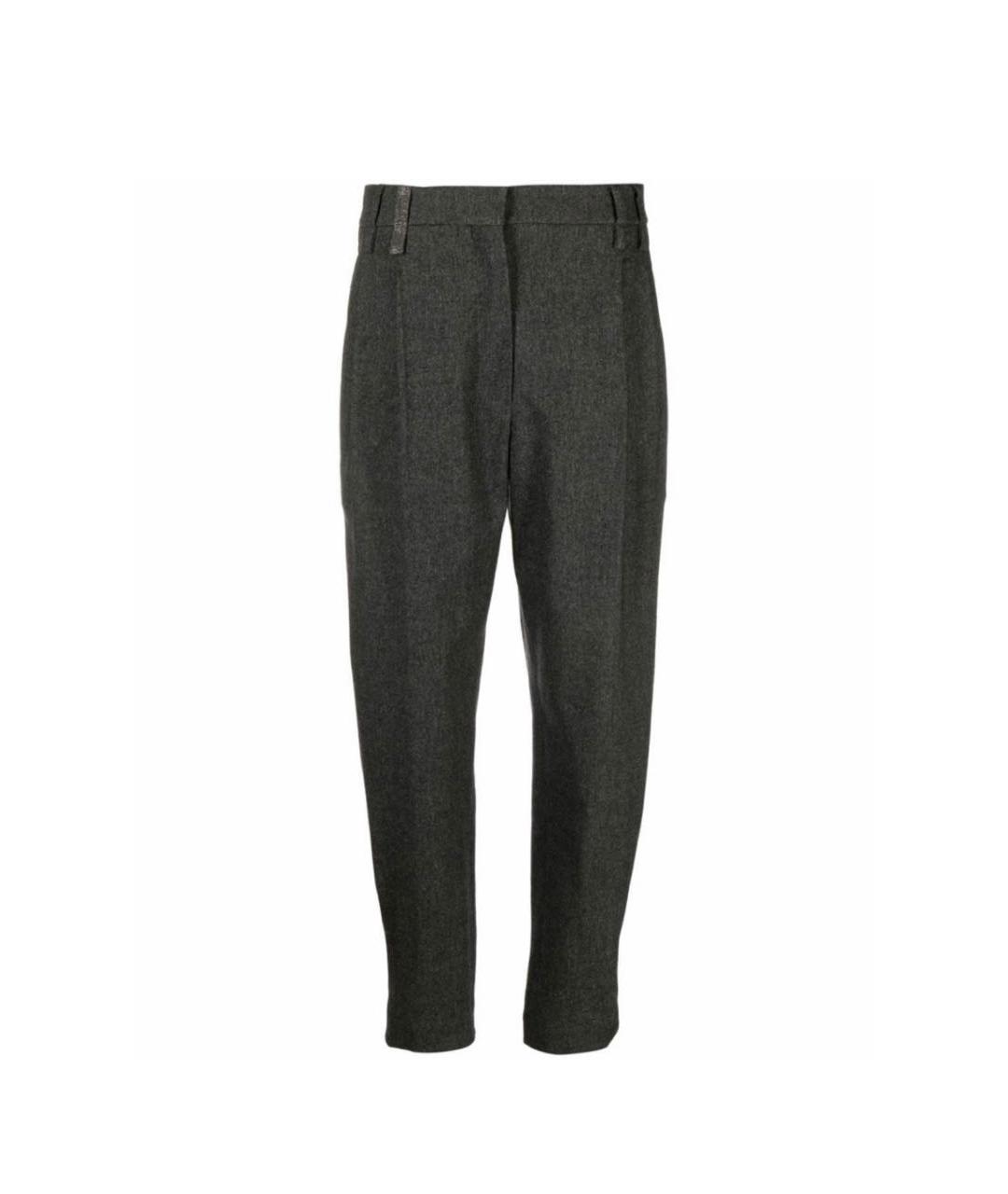 BRUNELLO CUCINELLI Антрацитовые шерстяные прямые брюки, фото 1