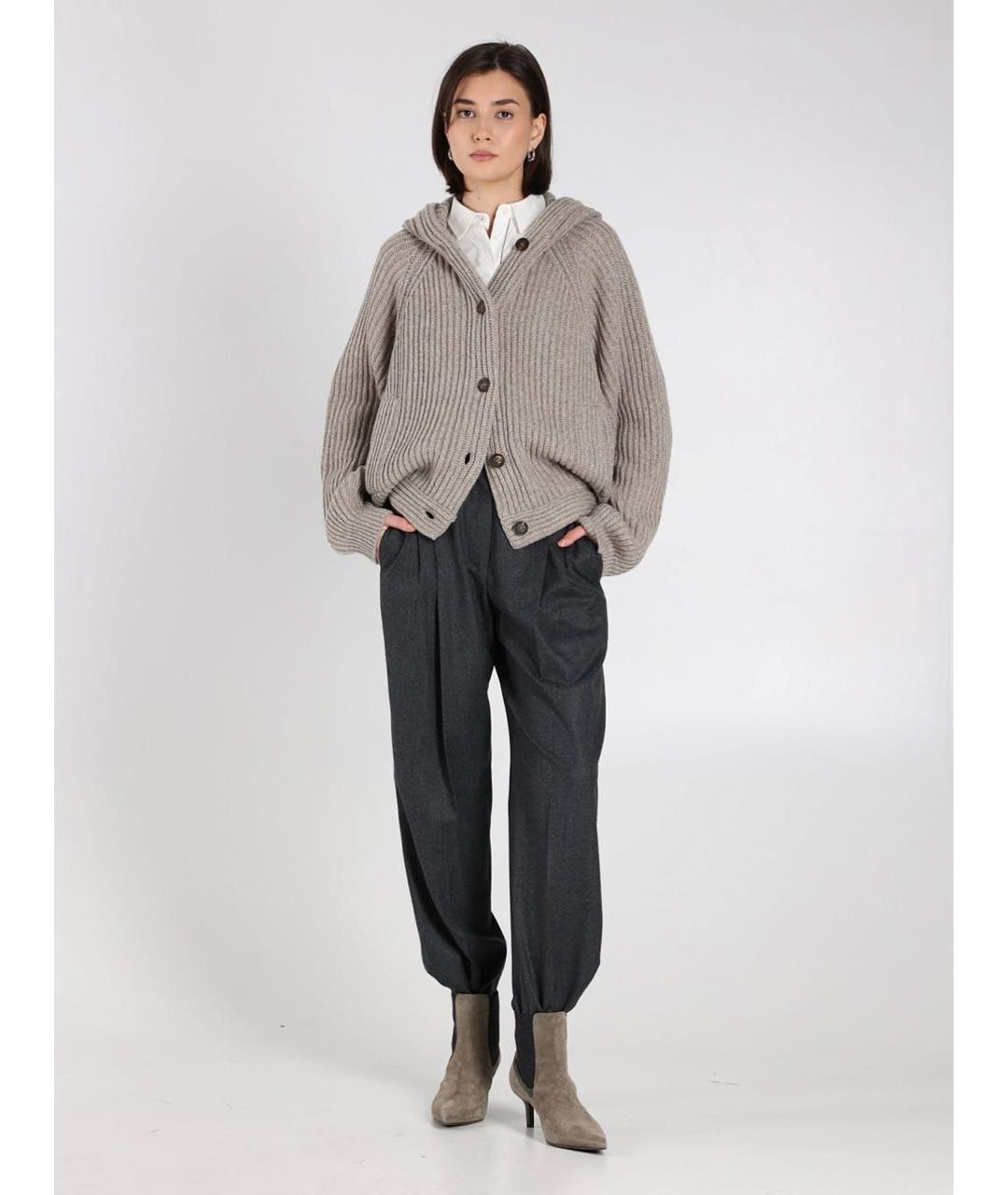 BRUNELLO CUCINELLI Антрацитовые шерстяные прямые брюки, фото 6