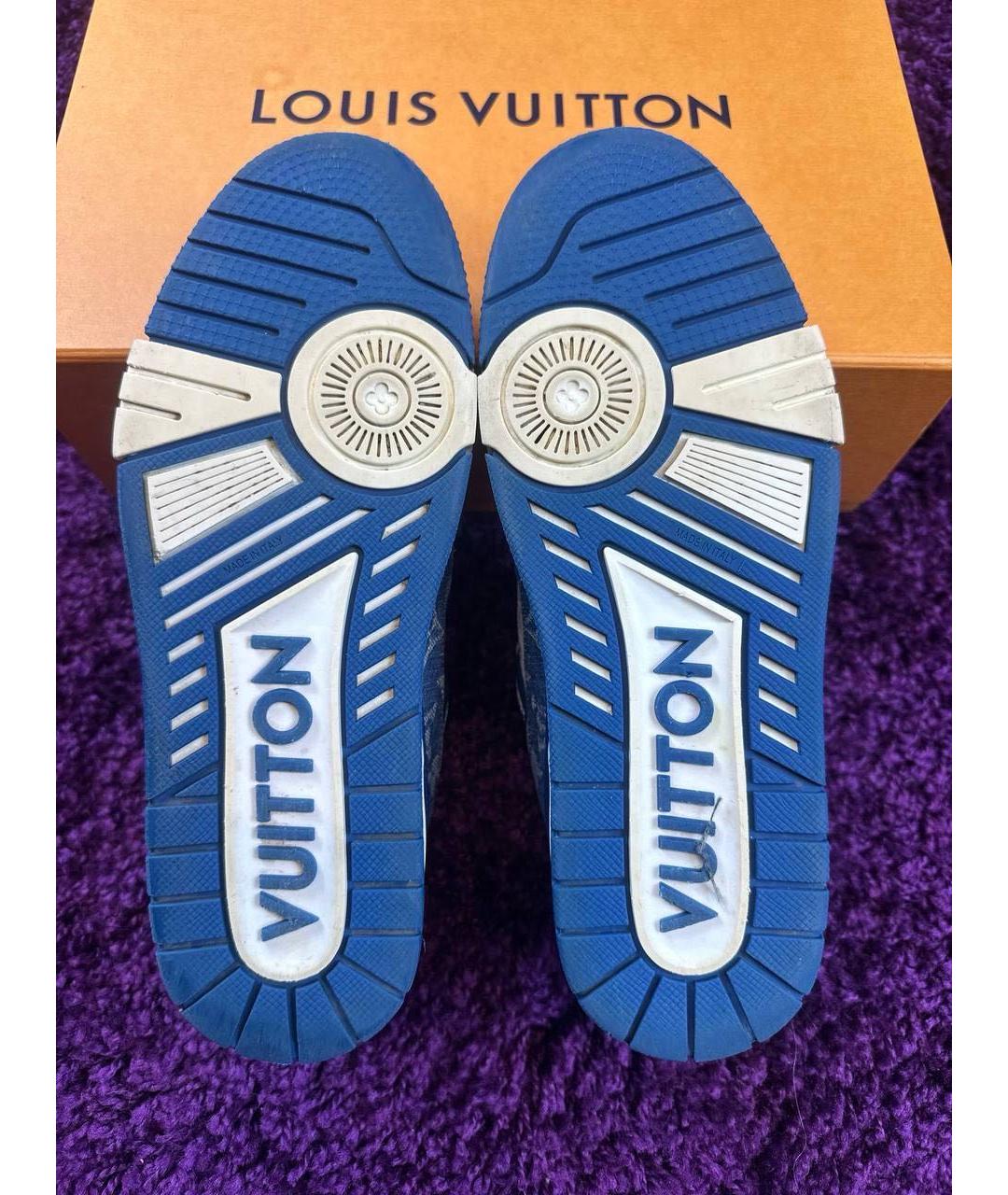 LOUIS VUITTON Синие кожаные высокие кроссовки / кеды, фото 4