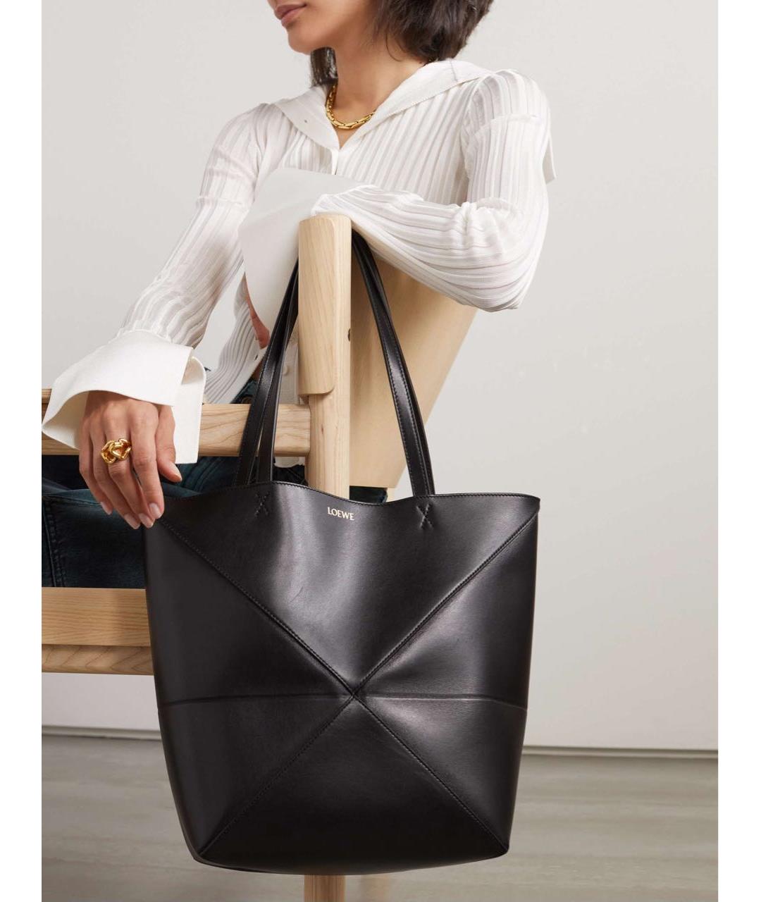 LOEWE Черная кожаная сумка тоут, фото 5