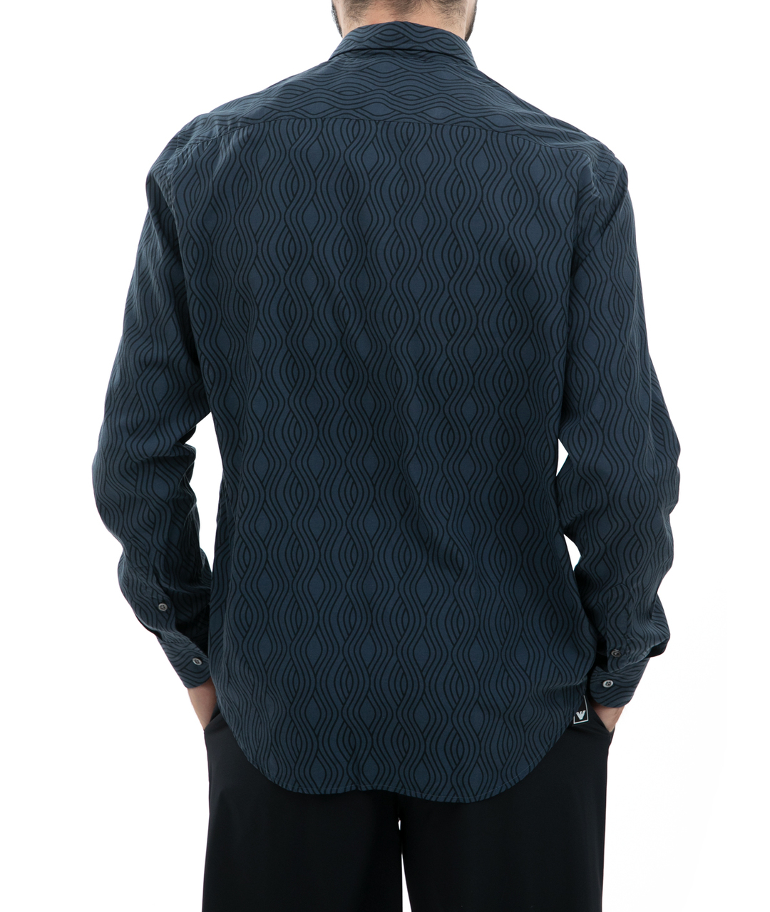 EMPORIO ARMANI Темно-синяя хлопко-лиоцелловая кэжуал рубашка, фото 3