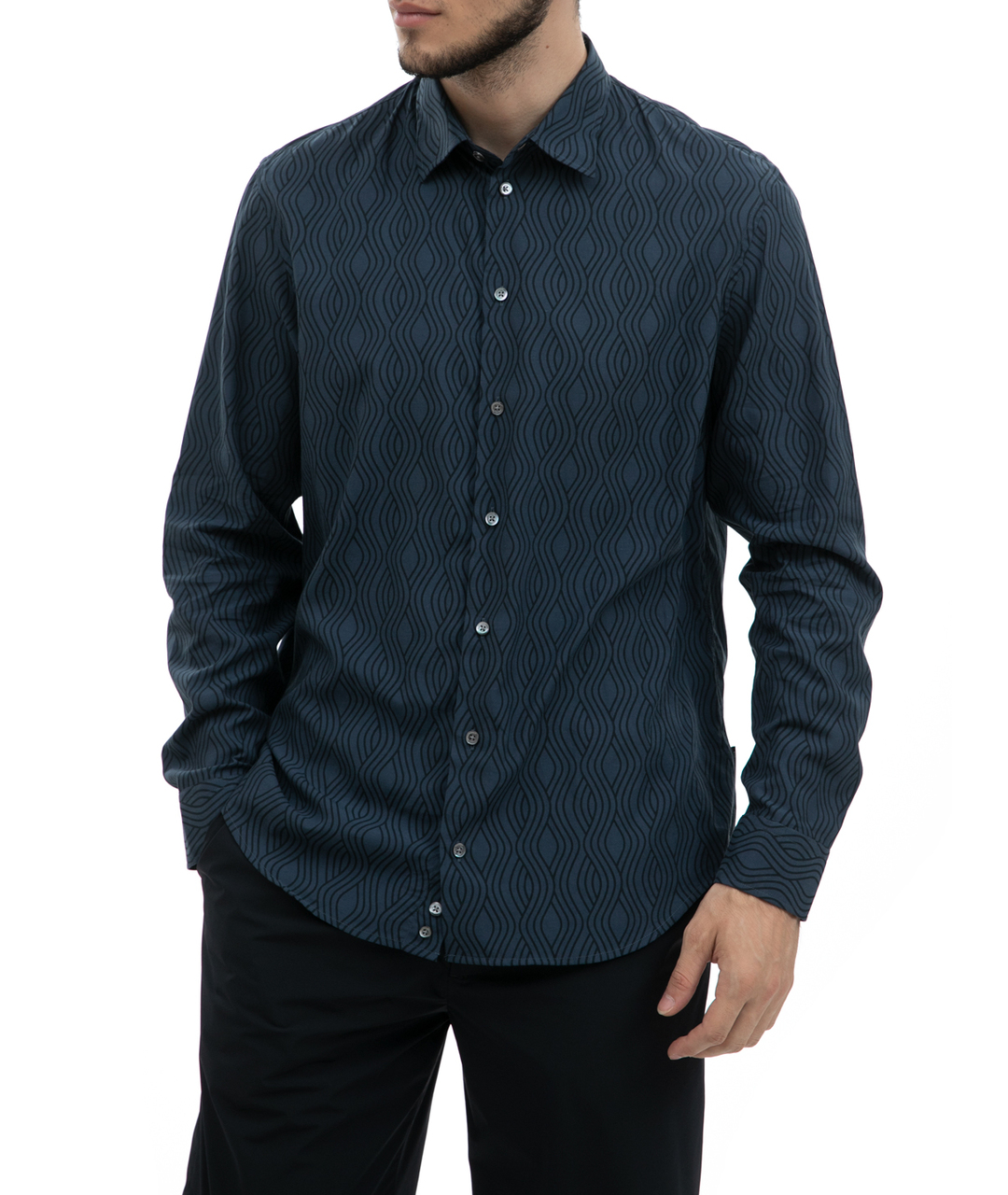 EMPORIO ARMANI Темно-синяя хлопко-лиоцелловая кэжуал рубашка, фото 5