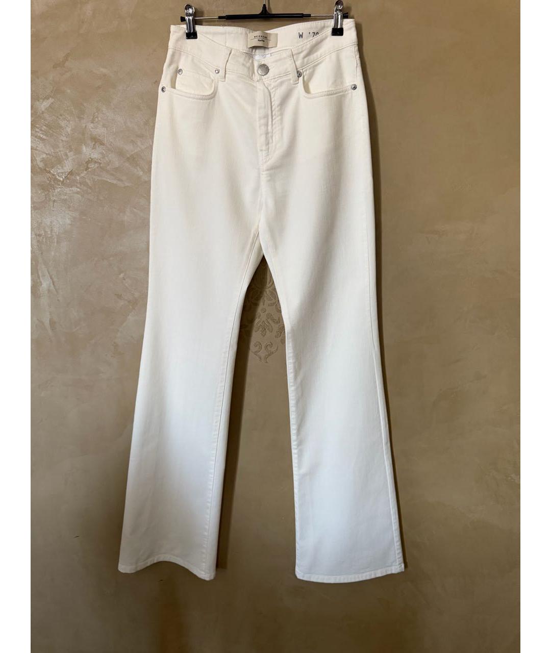 WEEKEND MAX MARA Белые хлопко-эластановые джинсы клеш, фото 5