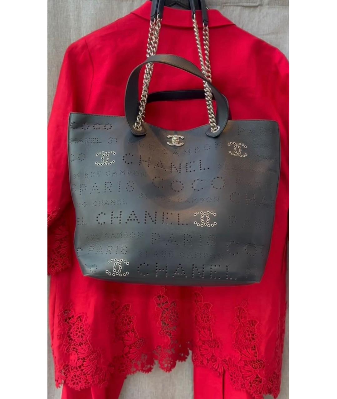 CHANEL Черная кожаная сумка тоут, фото 2