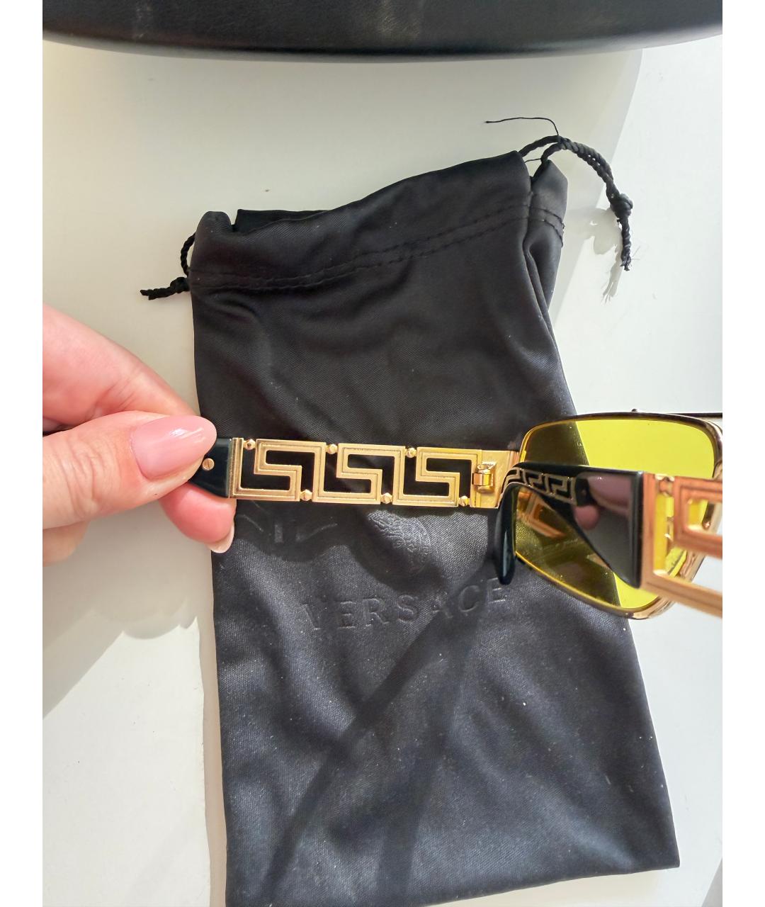 VERSACE Золотые металлические солнцезащитные очки, фото 4