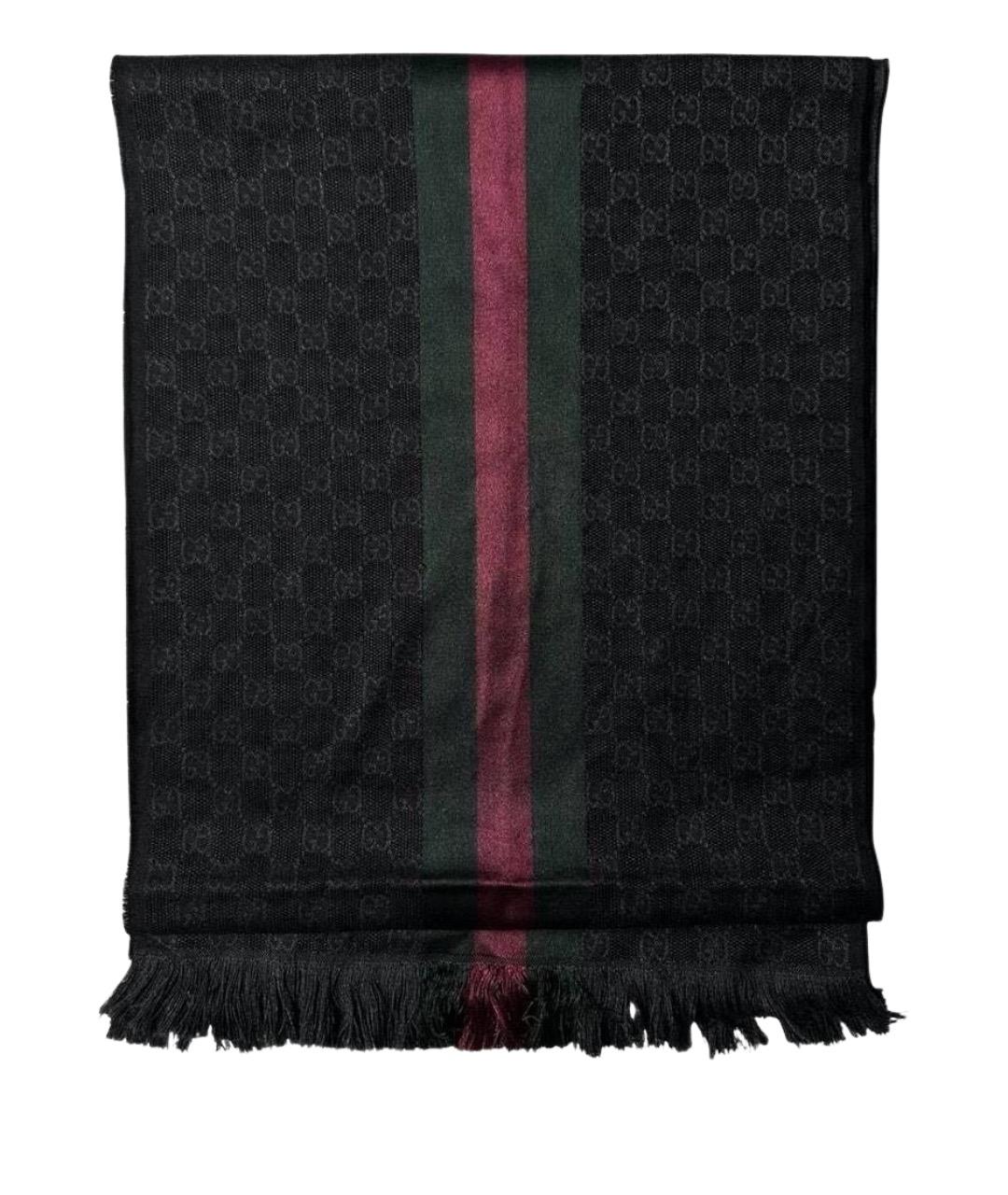 GUCCI Черный шерстяной шарф, фото 1